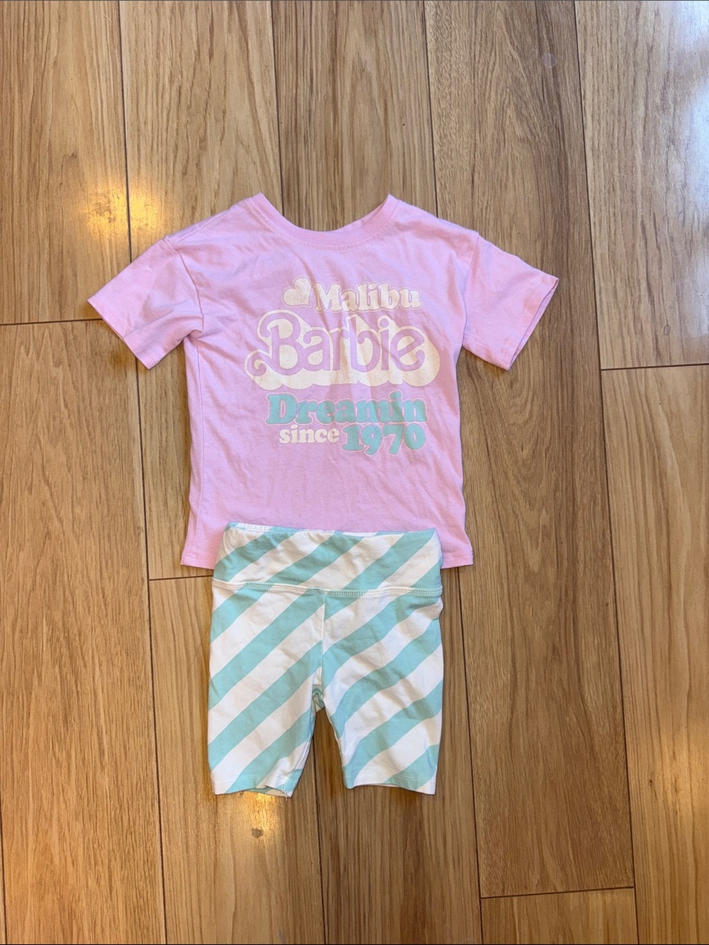 Barbie Pink Top with Mint Striped Shorts Set